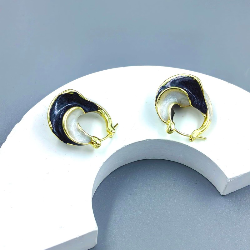 Enamel Twisted Hoop Earrings for Women French Buckle Vintage Earrings
