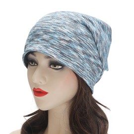 ZLYC Women Fashion Knit Slouchy Beanie Hat Thin Stretch Skull Caps (Patterned Blue)
