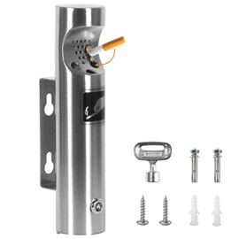 Wall Mounted Ashtray for Outdoors, Ashtray Stainless Steel Wall Ashtray with Lock for Patio, Restaurant, Hotel