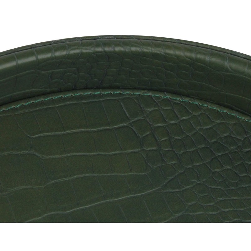 HofferRuffer Faux Leather Round Serving Tray, Vegan Croco Leather Decorative