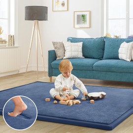ILPEOD Baby Play Mat for Floor Tummy Time Mat Nursery Rug Muscle Mat Area Rug Playroom Rug Tatami Mat 4'11x3'28" Memory Foam 1.3" Thick Crawling Mat for Babies,Toddlers, Infants, Kids,Floor Mat(Blue)