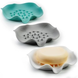 Upgraded 3 Pcs Soap Dishes, Self Draining Silicone Soap Saver, Lotus Leaf Drainer Soap Holder, Extend Soap Life, Keep Soap Dry Easy Clean, Bar Soap Holder for Shower, Sink, and Bathtub