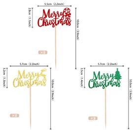 36 PCS Merry Christmas Cupcake Toppers with Christmas Tree Cane Deer Glitter Christmas Cupcake Picks Decorations for Xmas New Year Holiday Christmas Party Supplies Mixed Colors