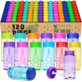 Bubble Solution Novelty Toy, 120 Pcs Neon Bubble Bottles Bulk with Wand Attached to the Cap – Kids Party Favor for Birthday, Carnival Prize Box Filler, Pinata Goody Bag Stuffers, Wedding Supplies Gift