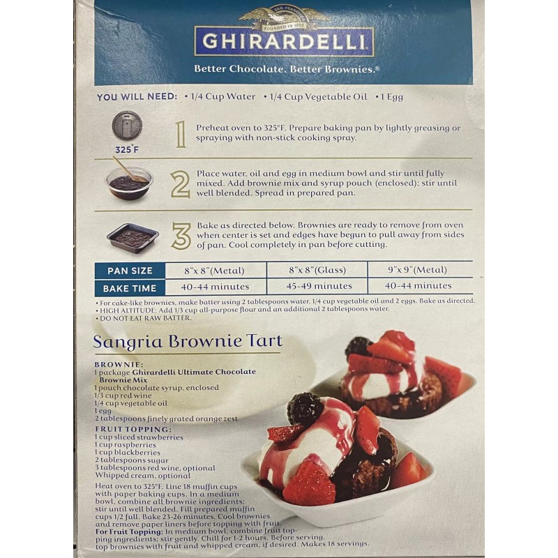 Ghirardelli PREMIUM Ultimate Chocolate Chips Syrup BROWNIE Mix 19 oz