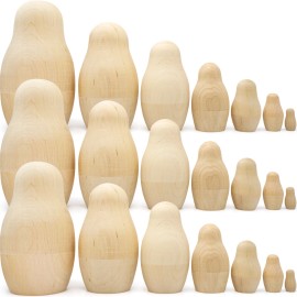 Blank Russian Nesting Dolls Lot 3 Sets by 7 pcs - Unpainted Matryoshka DIY Dolls