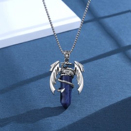 XIANNVXI Dragon Necklace for Men Blue Sodalite Necklaces Healing Gemstone Pendant Mens Necklaces Reiki Spiritual Jewellery Necklace Gifts