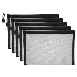 PATIKIL A5 Mesh Zipper Pouch Bags, 5 PCS Mesh Bags with Zipper Plastic Storage Pocket for Organizing File Beads Office Home Supplies, 18x25cm, Black