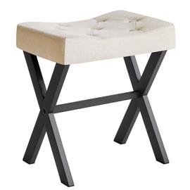 IBUYKE U-Shaped Linen Vanity Stool, Square Makeup Chair with X-Leg, Ottoman Seat Footrest Stool, Multi-Use as Small Side Table, for Bedroom, Living Room, Linen WBD018Y