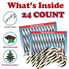Christmas Chocolate Mint Candy Canes, 24 Count, Full Size, Individually Wrapped HersheyCandy Canes Holiday Stocking Stuffers for Kids, Hanging Tree Decor, Red Green and White Fun Holiday Treat