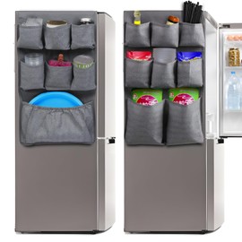 MUUPEG Mini Fridge Organizer with 15 Extra Large Pockets Storage 65" x 12.6" for Most Household Refrigerators Mini Fridge Accessories for Dorm,Office, Kitchen, Home, School, Other Daily Stuff (Grey)