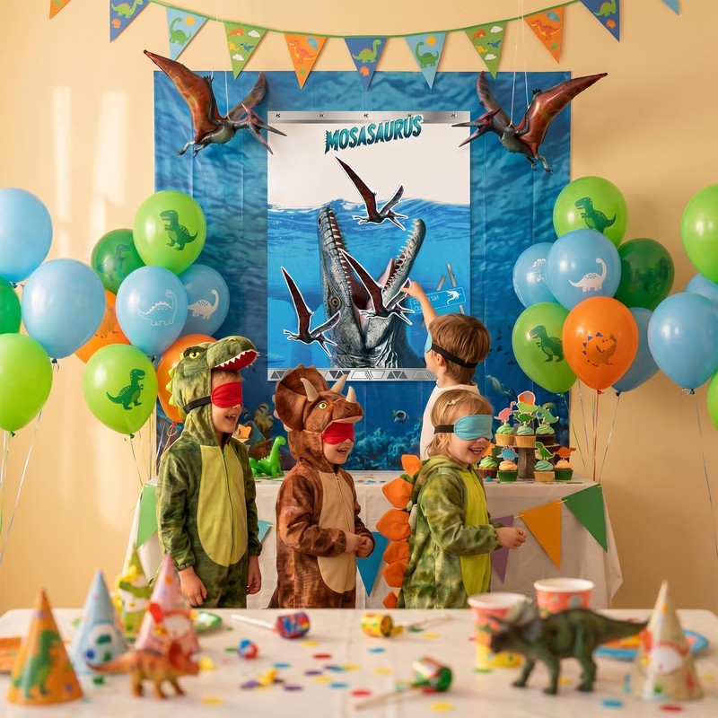 Mosasaurus Pin the Tail Party Game - Dinosaur Pin Game