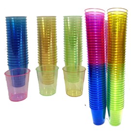 320 Plastic Shot Glasses, Colourful Rainbow 30ml Shot Cups Shots Jelly Sample Desserts, Weddings Birthdays Parties Christmas, Stag, Hen Re-Usable (320)