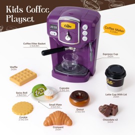 Toylink Toy Coffee Maker for Kids with Sound and Lights, Purple Kids Coffee Playset Pretend Play Kitchen Accessories with Cups & Play Food, Toddler Toys Birthday Gifts for 3 4 5 6 Years Old Girls Boys