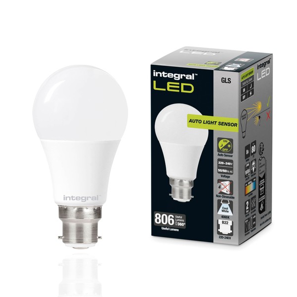 Integral LED B22 Non-Dimmable Dusk to Dawn Dual Sensor Frosted