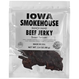 IOWA SMOKEHOUSE Ranch Hand Beef Jerky, Sweet Teriyaki - Choice Cut Meat - All Natural & Gluten Free - 11g of Protein, Made with all USA Beef - 2.4 Oz (resealable bag)