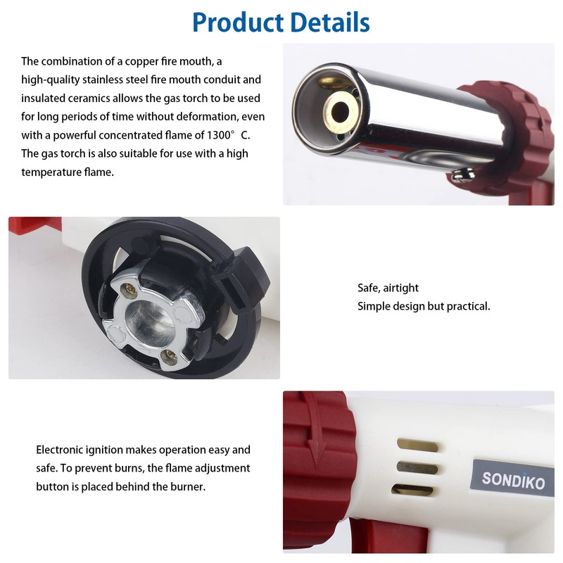 Sondiko Dual Flame Mode Butane Torch Head S516, Professional Grilling