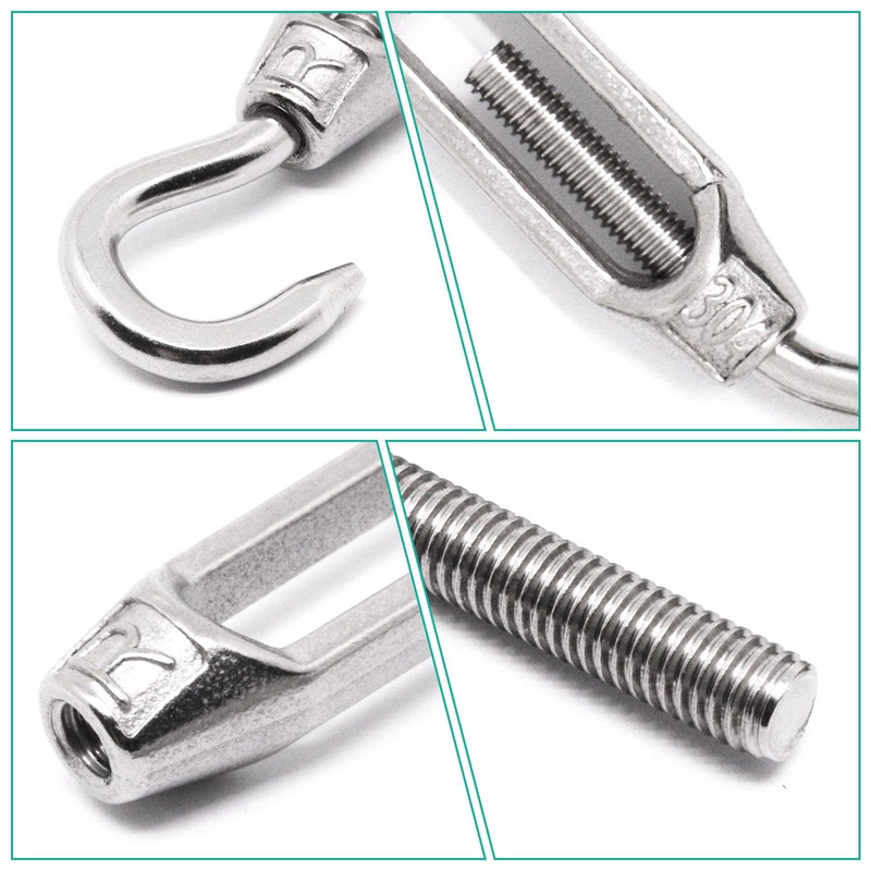 BUXIMN 5Pcs M4 Turnbuckle Hook and Hook, 304 Stainless Steel