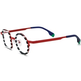 FONEX Acetate Titanium Glasses Frame Women Round Eyeglasses Vintage Eyewear F85816 (F85886 Red)