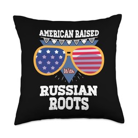 American Raised with Russian Roots Russia USA Flag Throw Pillow