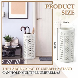 Sawysine White Ceramic Umbrella Stand with Hollow-out Design Heavy Porcelain Umbrella Holder for Entryway 17" Heavy Porcelain Holder for Umbrellas Canes Home Decor Walking Sticks