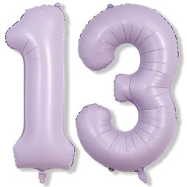 Number Balloons 13 Pastel Purple, 40 Inch Lavender Mylar Foil Number 1 & 3 Balloons for Girls 13th Birthday Balloons, Large Light Purple Helium 13 Balloons for Women 13th Anniversary Party Decorations