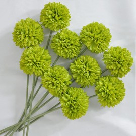 Artificial Flowers Chrysanthemum Ball Flowers Bouquet 10pcs Present for Important People Glorious Moral for Home Office Coffee House Parties and Wedding (Green)
