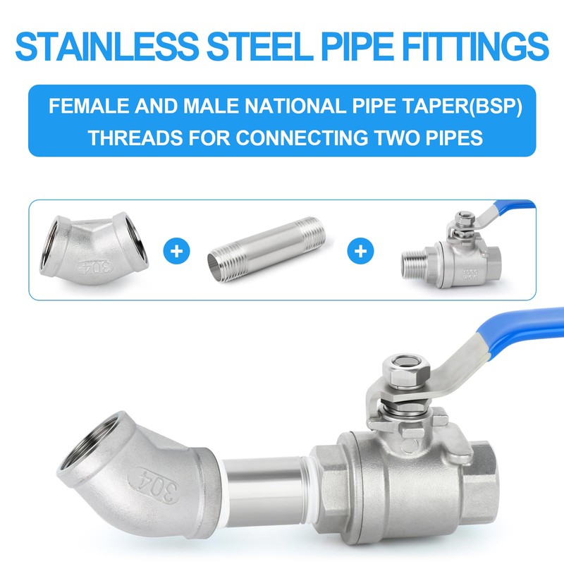 ERGAOBOY 2 Pcs 304 Stainless Steel 45 Degree Elbow, 1/4"
