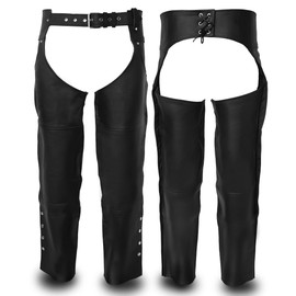 Touch&Torn Leather Chaps All Weather Comfort, Adjustable, & Rash Protection Motorcycle Chaps for Men Motorcycle Over Pants (Black, 30 Waist)