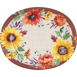 Fall Flowers Party Supplies for 8 - (8) Oval Dinner Plates, (8) Appetizer/Dessert Plates, (16) Lunch Napkins | Autumn Sunflower Design!