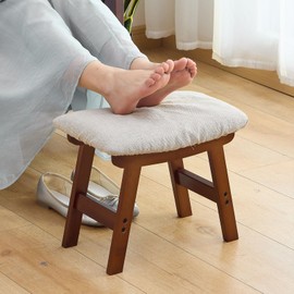 Wieghda Foot Stool,Under Desk Foot Rest Ottoman, Washable Stool for Office, Living Room, Bedroom (Brown Legs-Beige Stool Seat)