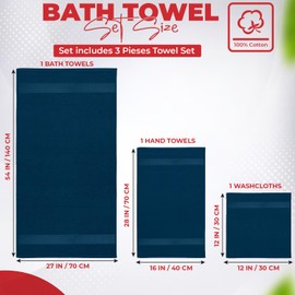 RIVERSIDE 3-Piece Towel Set, 1 Bath Towel, 1 Hand Towel, 1 Washcloth, 550 GSM Ring Spun Cotton, Soft, Quick Dry, Absorbent Bathroom Towels for Home, Gym, Spa, Blue Opal