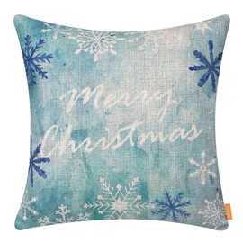 LINKWELL Blue Christmas Pillow Covers 18x18 Inch Christmas Decor Decorative Cushion Case for Sofa Couch Retro Snowflake Winter Decorations Throw Pillowcase CC1906