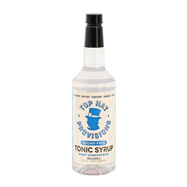 Top Hat Keto Sugar Free Elderflower Tonic Syrup & Quinine Concentrate - Naturally Sweetened with Monk Fruit - Craft Soda Mixer for Skinny Cocktail Drinks - Just Add Seltzer Water - 32oz Bottle
