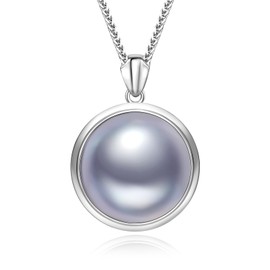 Mabe Pearl Necklaces for Women, Silver Jewelry, Anniversary Birthday Gifts for Wife, Mom, Dauhter, Girlfriend, Grandma (blue)