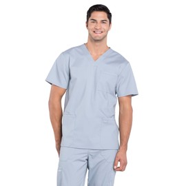 Cherokee Scrubs for Men Workwear Professionals V-Neck Four-Pocket Scrub Top Plus Size WW695, 2XL, Grey
