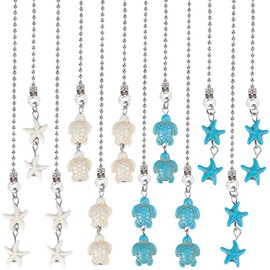 CRASPIRE 12Pcs 4 Style Sea Turtle Ceiling Fan Pull Chain Extender Ocean Starfish Natural Turquoise Charm Pendant Decorative 12.6" Extension Connector Replacement Hanging Ornaments for Lighting Lamp
