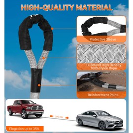 Kinetic Recovery Rope, Tankpower 48,000lbs Heavy Duty Offroad Snatch Strap for ATV UTV Truck Jeep SUV Pickup Tractor (1.1" x 30') - Grey