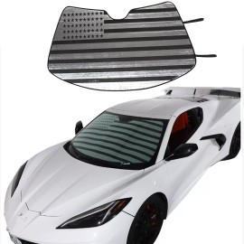 car-attention Windshield Sun Shade Visor US Flag UV Block Shield Cover For Corvette C8 2020-24