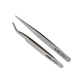 DIY 2 Pieces Precision Tweezers Stainless Steel Pointed and Cranked for Jewellery Making Bead Weaving