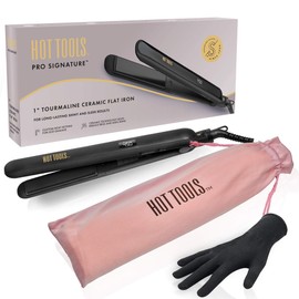Hot Tools Pro Signature Ceramic + Tourmaline Flat Iron for Sleek Results, 1 Inch Plates