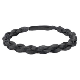 BOBIYA Chubby Narrow Synthetic Hair Braided Headband Classic Chunky Plaited Braids Elastic Stretch Hairpiece Women Girl (Black)