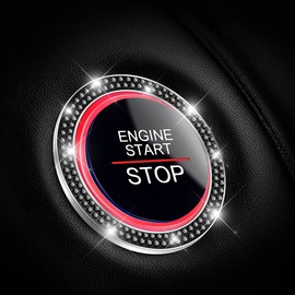 CGEAMDY 2 Pcs Car Push Start Button Crystal Rhinestone Cover/Sticker, Car Engines Start Stop Accessories for Car Interior Decoration, Push to Start Button, Key Ignition Starter & Knob Ring (Black)