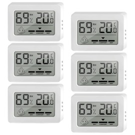 Pack of 6 Digital Thermometer Hygrometer Indoor Mini Thermometer Hygrometer Humidity Meter Room Thermometer with Smiley Indicator, Temperature and Hygrometer for Baby Room Living Room Office