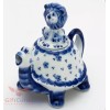 Handmade Porcelain Gzhel teapot Tortoise turtle with Lion cub as