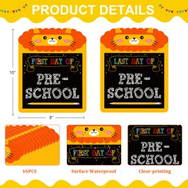 GROWTHMAGIC First Day of School Sign - 16PCS Double Sided 8'' x 10'' Back to School Photo Props Signs with Lion Pattern for Kids Preschool to College