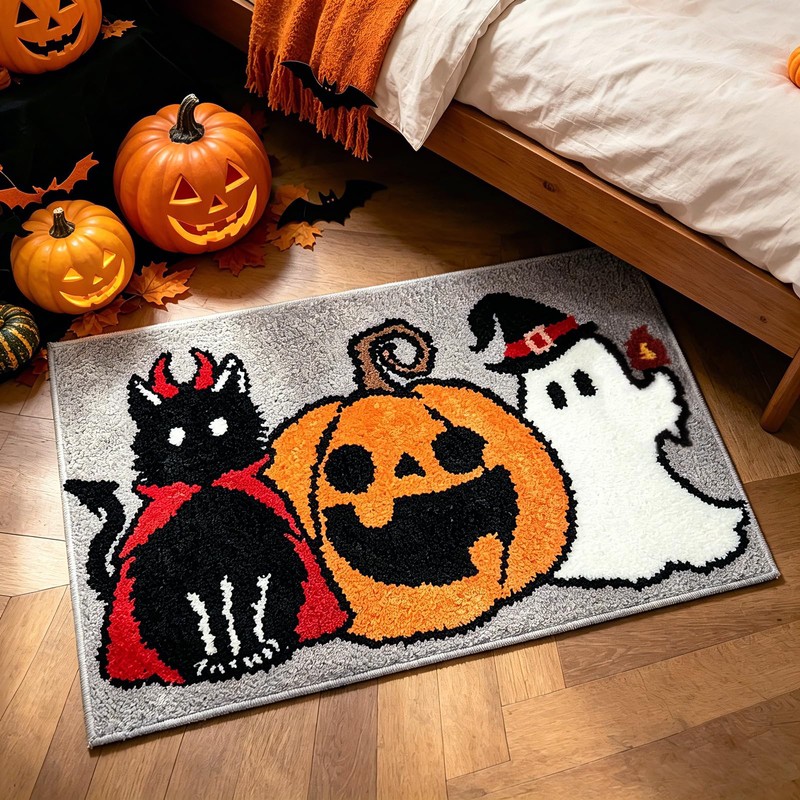 APROPHIC Halloween Bath Mat Non-Slip, Black Cat Ghost Pumpkin Super