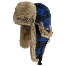 Winter Trapper Hat for Men Women Russian Faux Fur Winter Hat Ushanka Hat Men Aviator Hat with Ear Flaps Blue Black