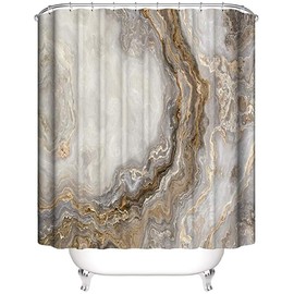 HORIWE Shower Curtains Mould Proof Resistant Waterproof Marble Bathroom Curtain Washable Bath Curtain with 12 Hooks (Marble pattern-brown, 180x180cm(71"x71"))