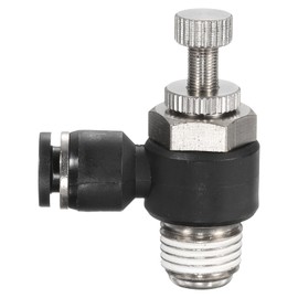 sourcing map SL1/4-NPT1/4 Air Flow Control Valve Push to Connect Fitting 1/4 Inch OD 1/8 Inch NPT 90 Degree Elbow Air Hose Control Valve Fitting Push Lock, Black